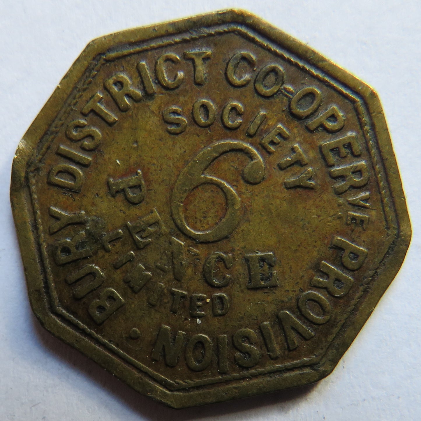 Bury District Cooperative Provision 6d Sixpence Token