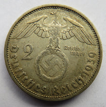 Load image into Gallery viewer, 1939-F Germany Silver 2 Reichsmark Coin
