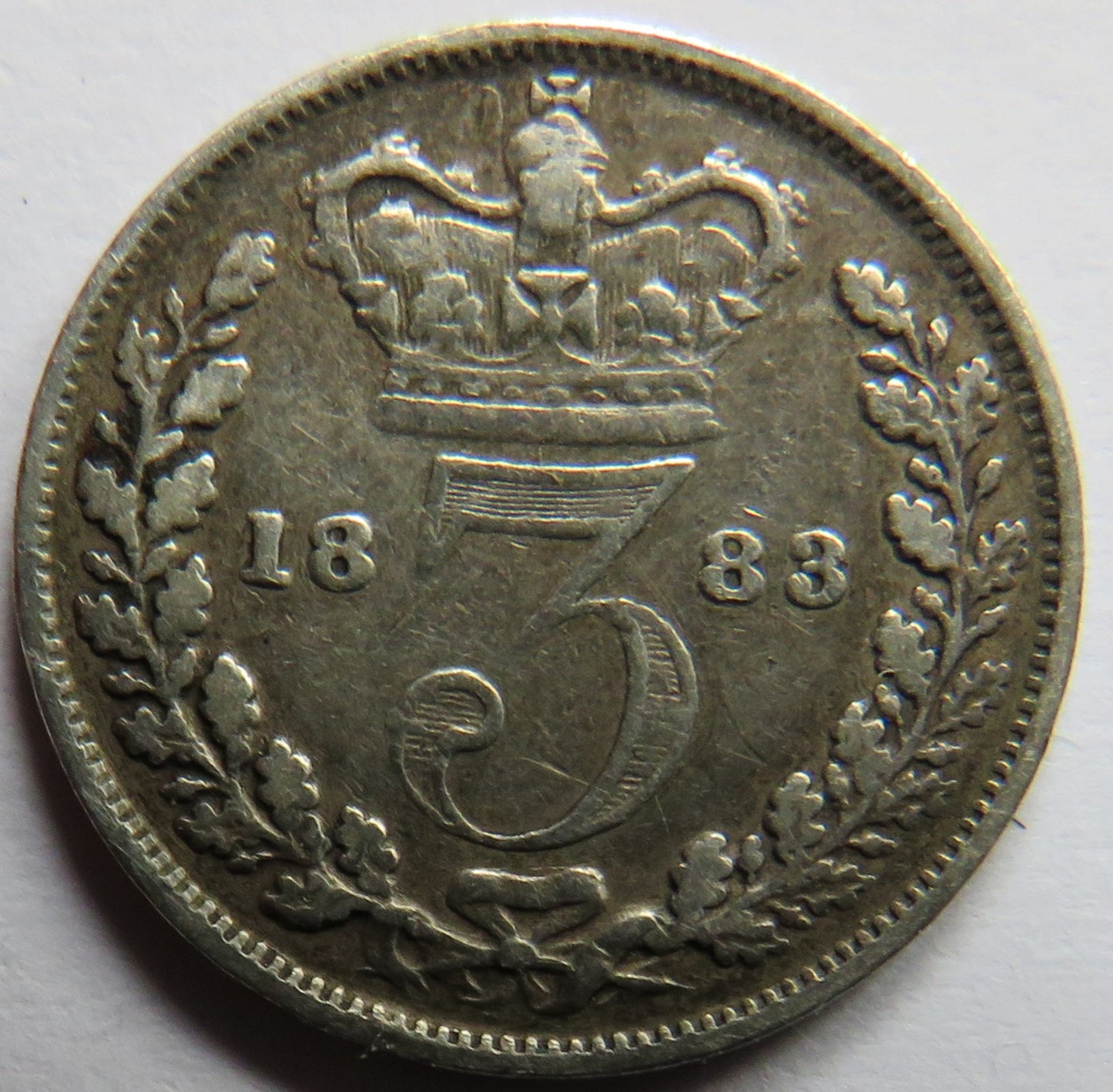 1883 Queen Victoria Young Head Silver Threepence Coin - Great Britain