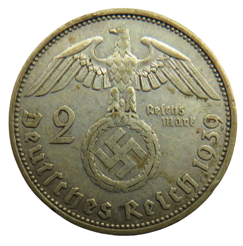 1939-A Germany Silver 2 Reichsmark Coin