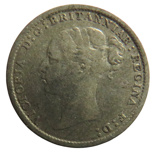 1883 Queen Victoria Young Head Silver Threepence Coin - Great Britain
