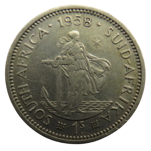 1958 Queen Elizabeth II South Africa Silver Shilling Coin