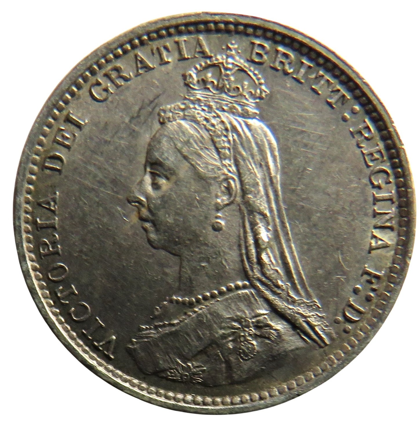 1887 Queen Victoria Jubilee Head Silver Threepence Coin - Great Britain