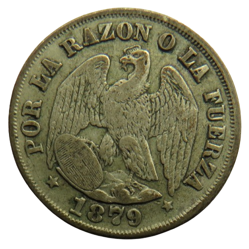 1879 Chile Silver 20 Centavos Coin