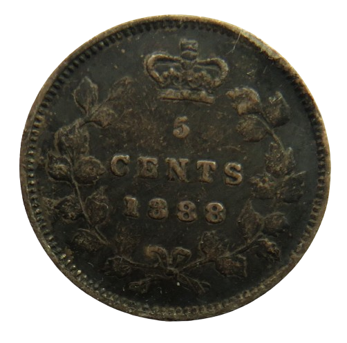 1888 Queen Victoria Canada Silver 5 Cents Coin