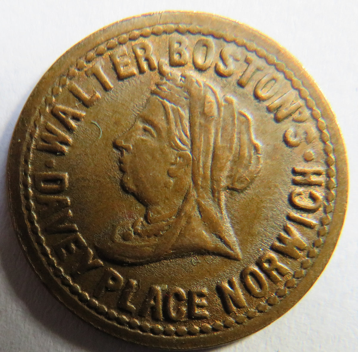 Walter Boston Norwich Token "For Boots & Shoes"