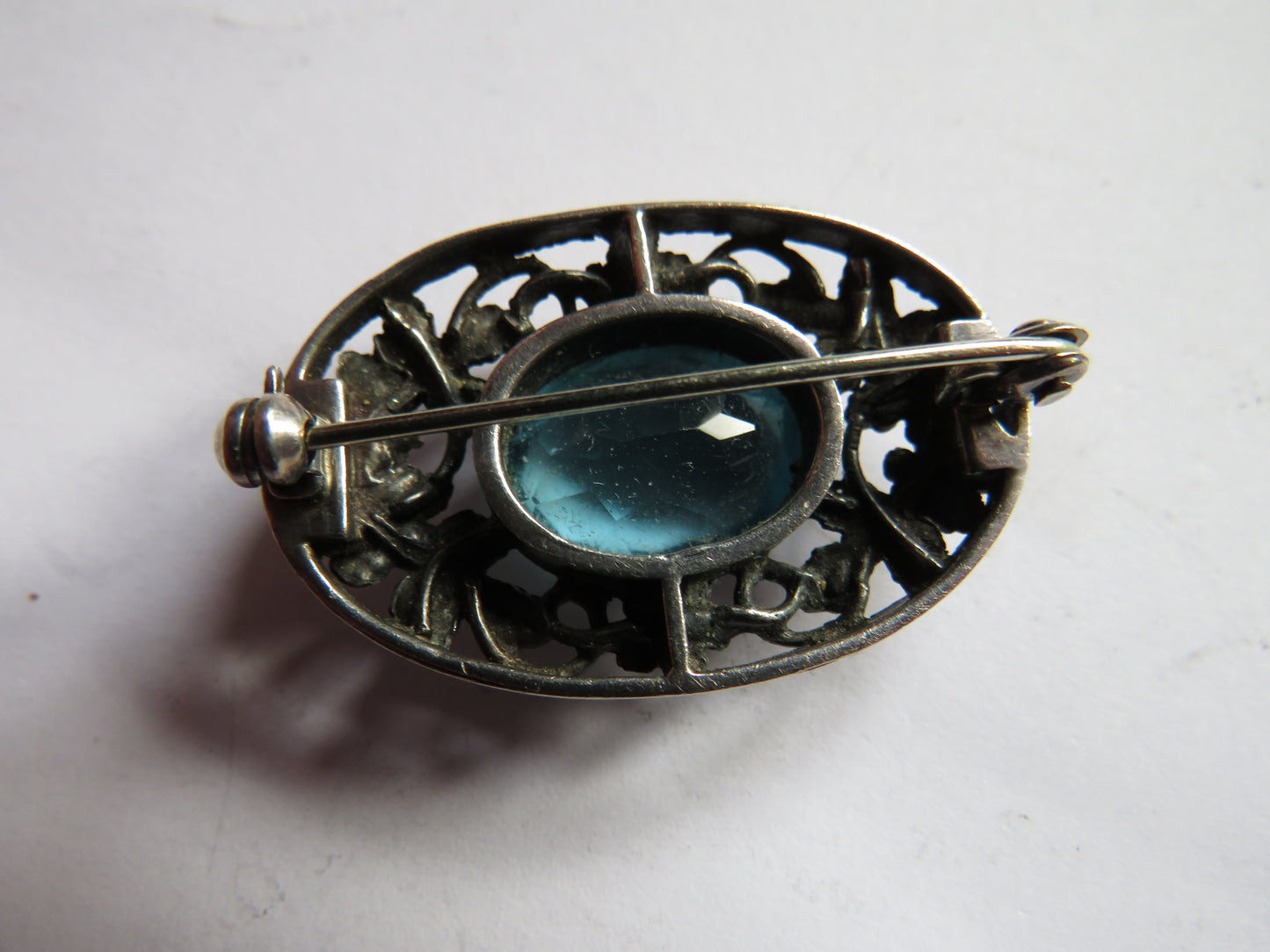 Vintage Sterling Silver & Blue Stone Floral Brooch