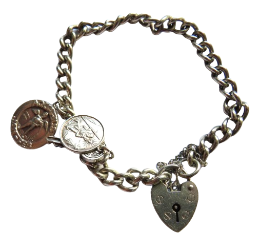 Ladies Sterling Silver Charm Bracelet With Padlock Clasp