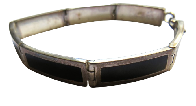 Ladies Sterling Silver & Black Panel Bracelet