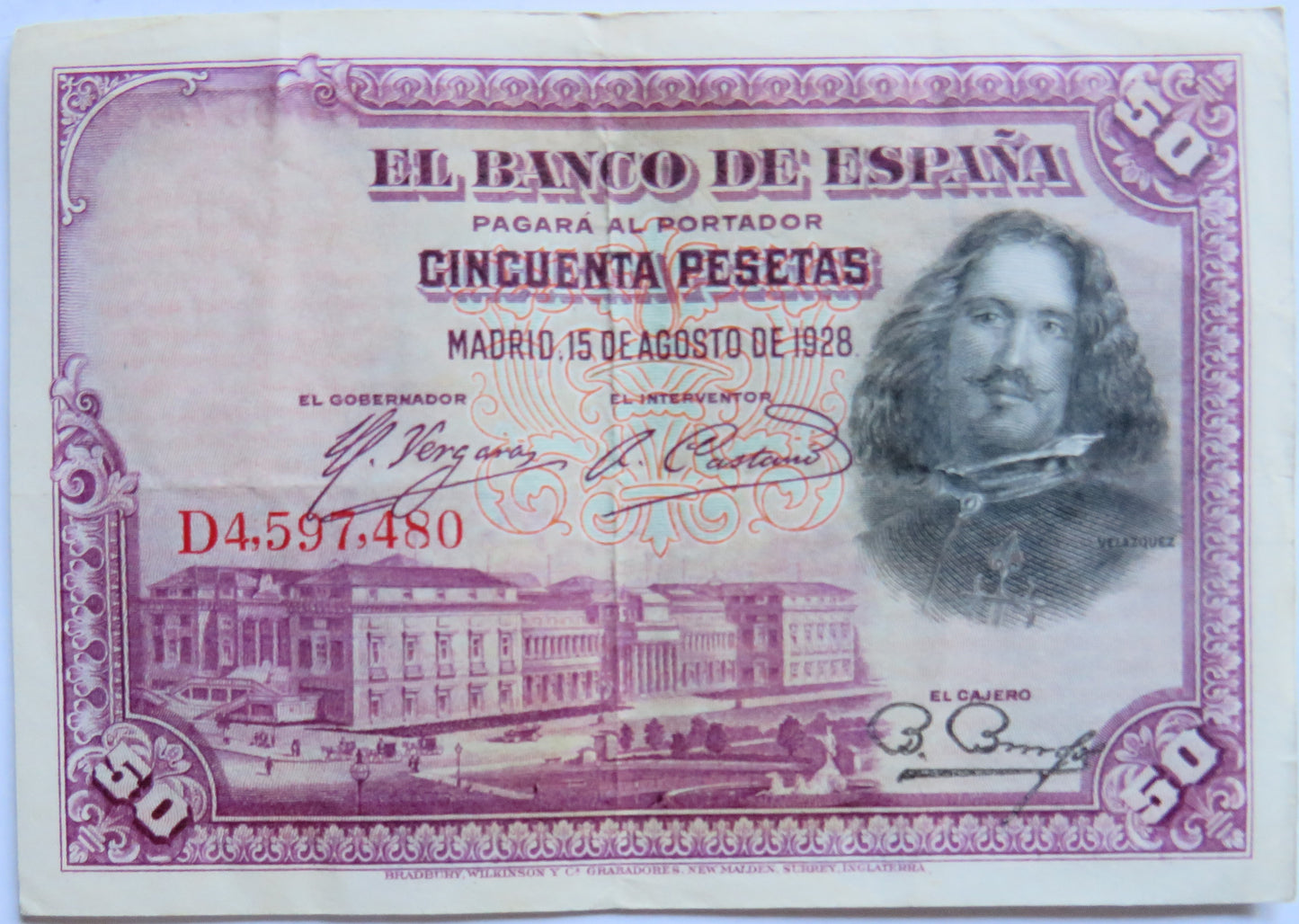 1928 Spain 50 Pesetas Banknote