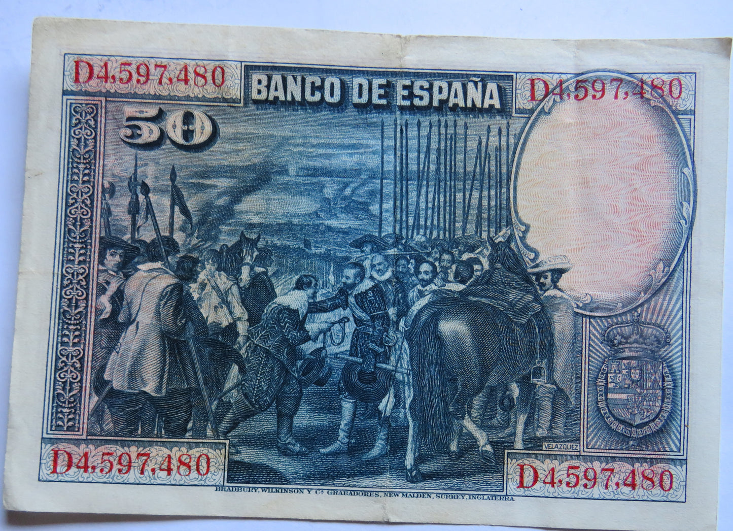 1928 Spain 50 Pesetas Banknote