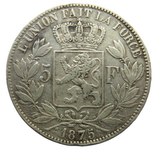 Load image into Gallery viewer, 1875 Belgium Silver 5 Francs Coin
