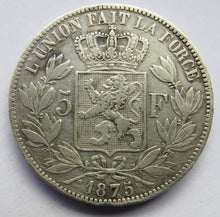 Load image into Gallery viewer, 1875 Belgium Silver 5 Francs Coin
