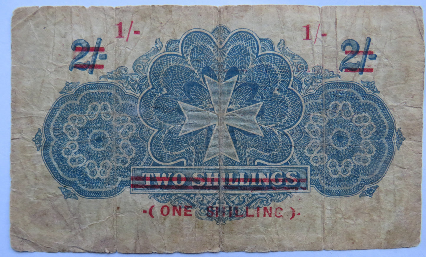 1918 The Government of Malta 1 Shilling / Two Shillings Banknote