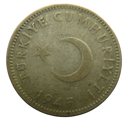 1947 Turkey Silver 1 Lira Coin