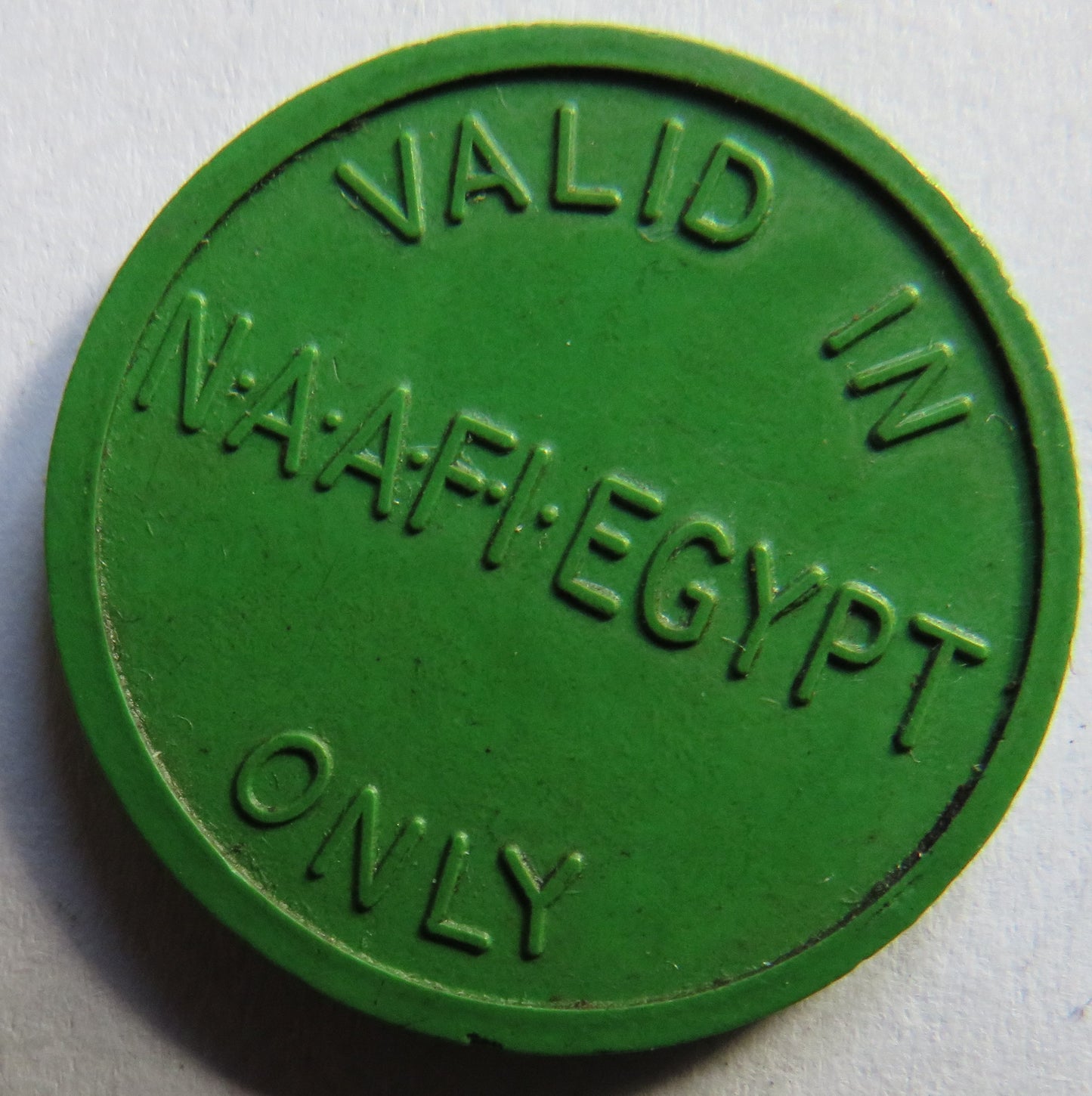 N.A.A.F.I. / Naafi Egypt Green Plastic Vintage Token
