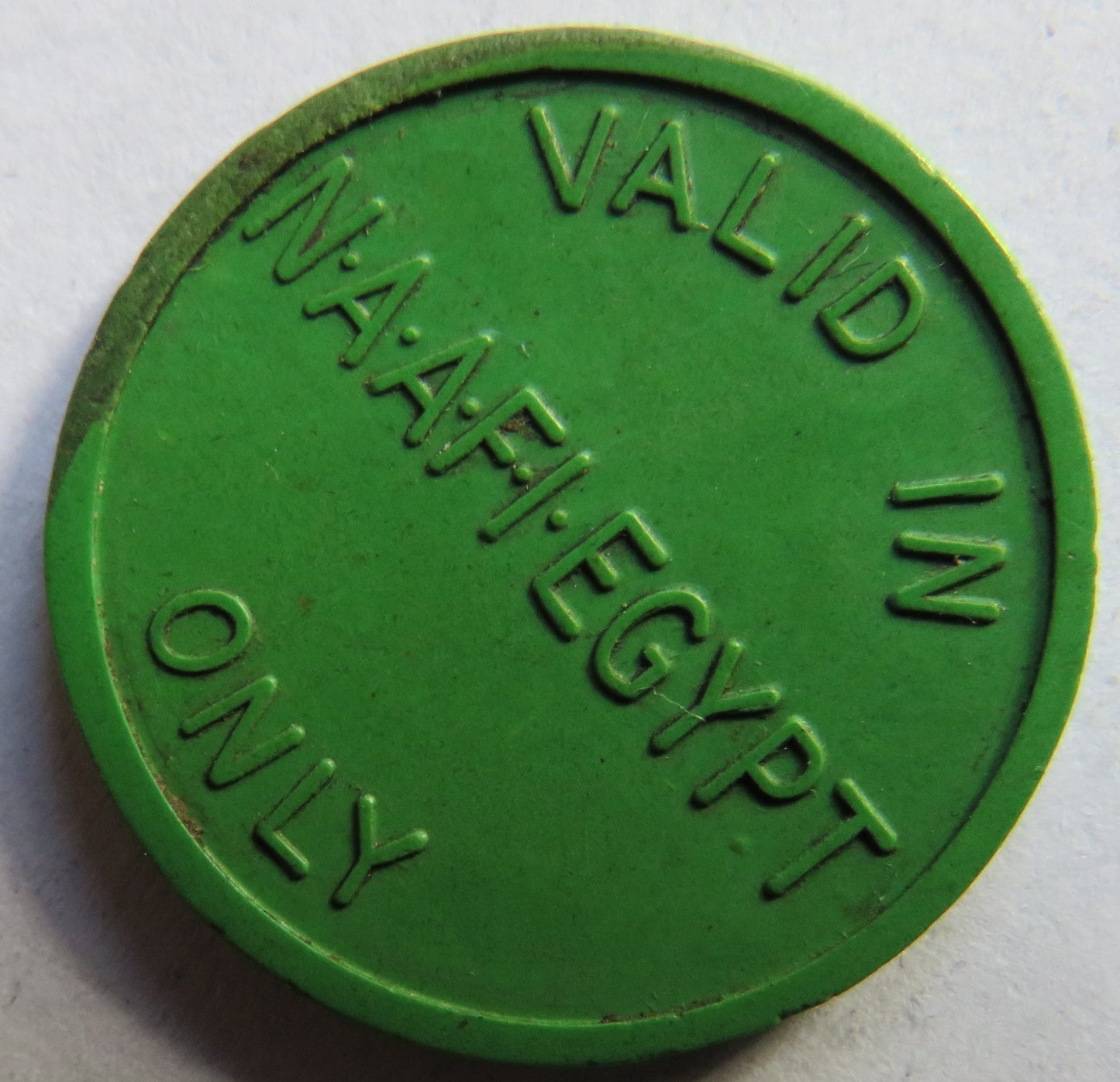 N.A.A.F.I. / Naafi Egypt Green Plastic Vintage Token