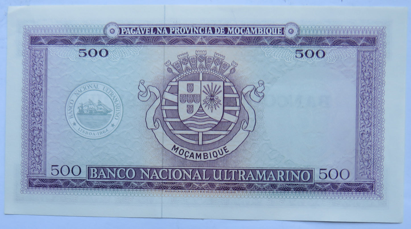 1967 Mocambique 500 Escudos Banknote