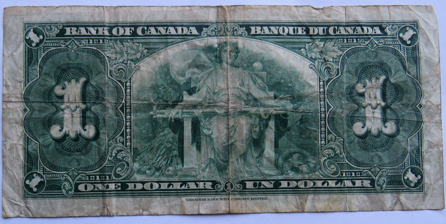 1937 Canada $1 One Dollar Banknote King George VI
