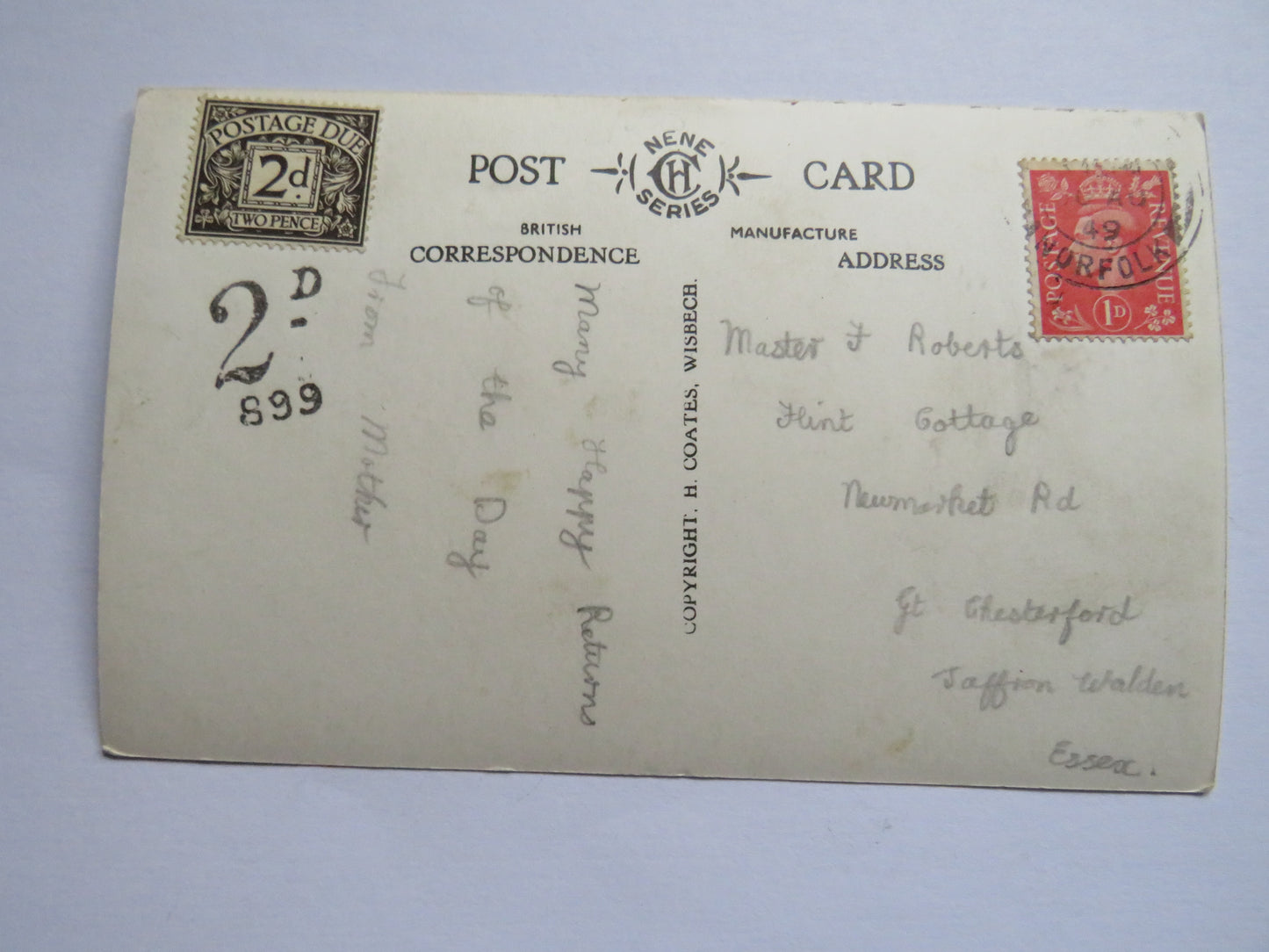 Antique Postcard of Souvenir of Sandringham 1949