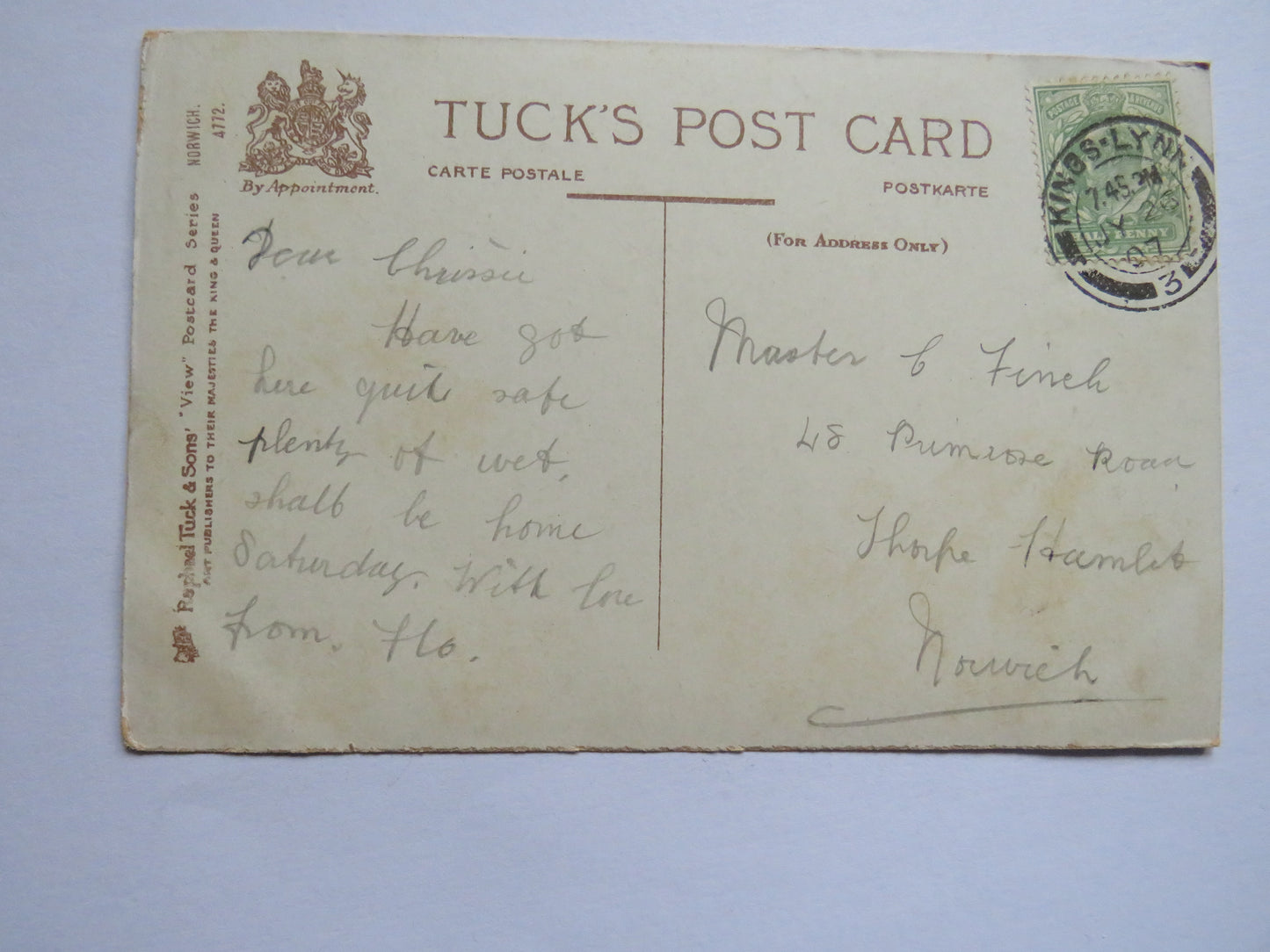 Antique Postcard of Norwich Cathedral 1907