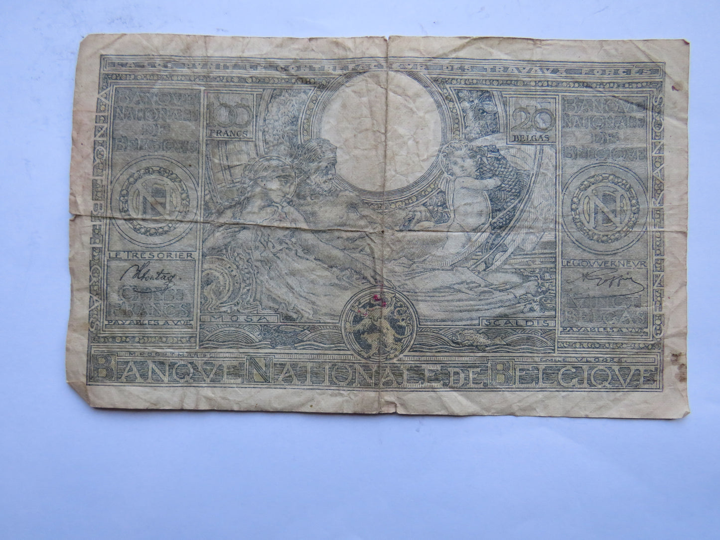 1943 Belgium 100 Francs Banknote