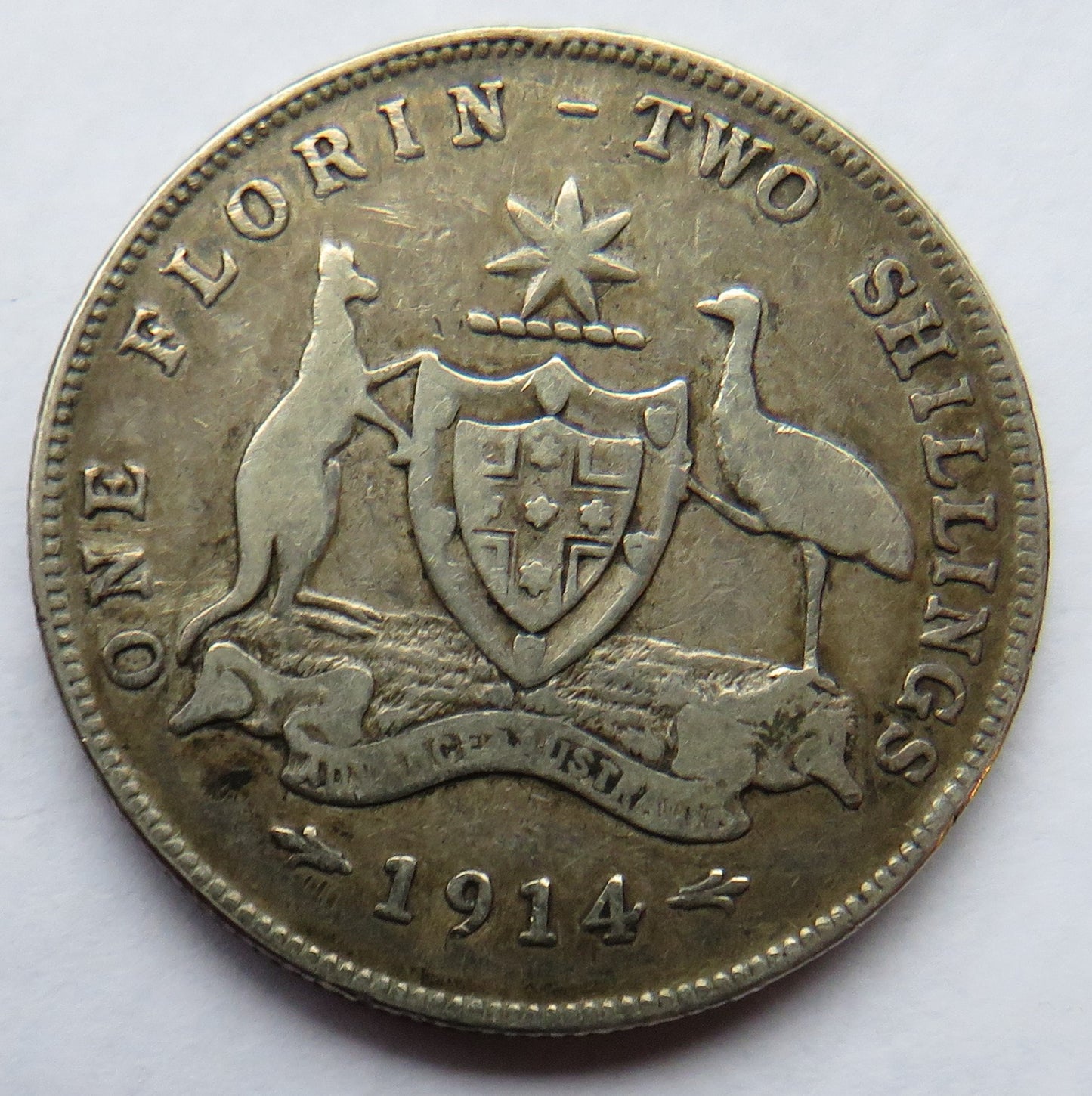 1914 King George V Australia Silver Florin / Two Shillings Coin