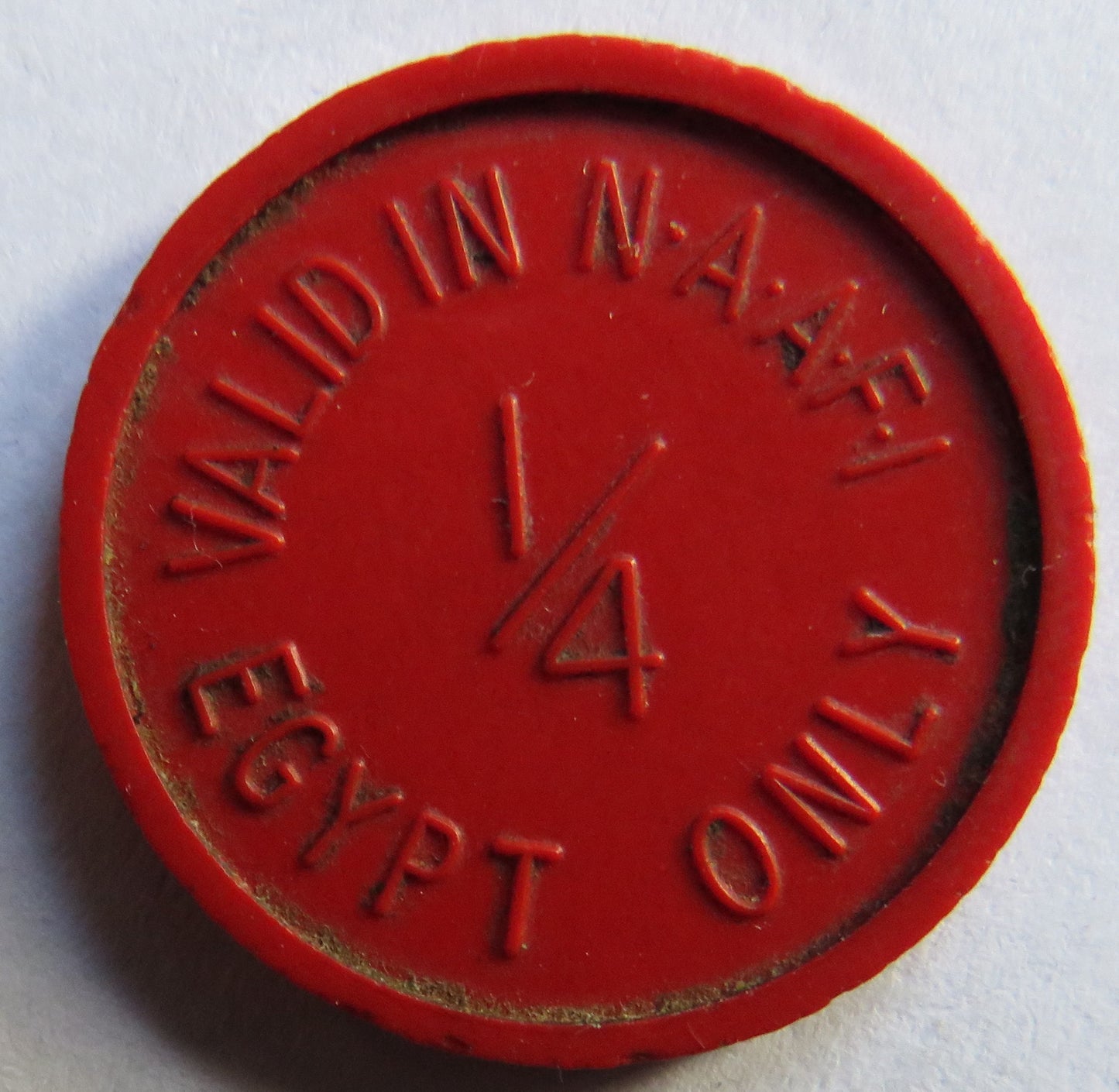 N.A.A.F.I. / Naafi Egypt Red Plastic Vintage 1/4d Token