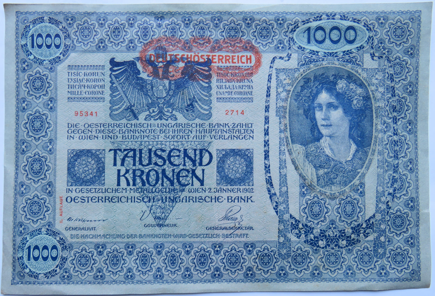 1902 Austria 1000 Kronen Banknote