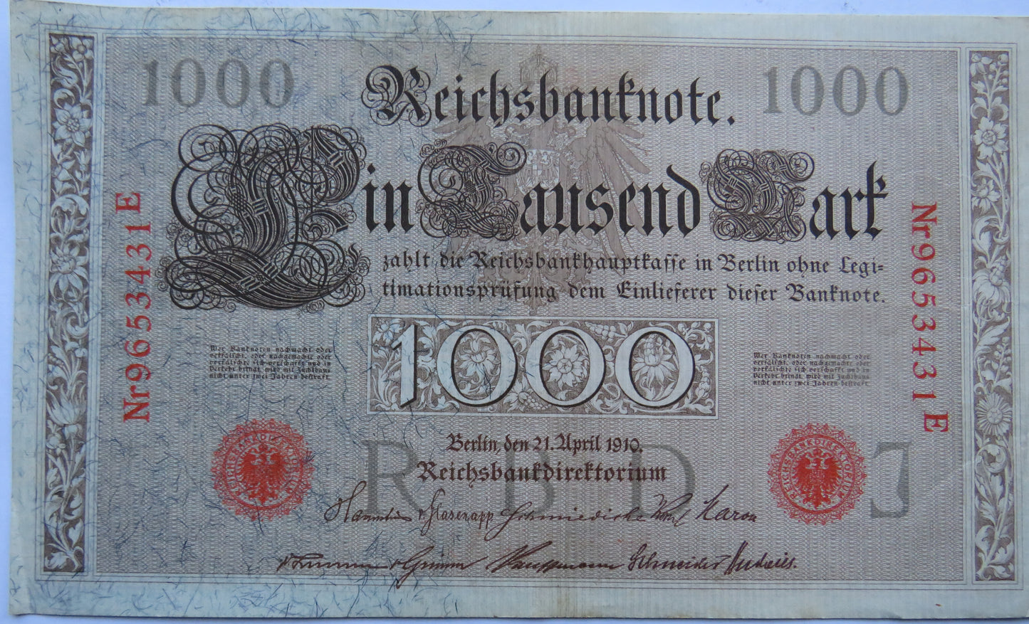 1910 Germany 1000 Mark Banknote