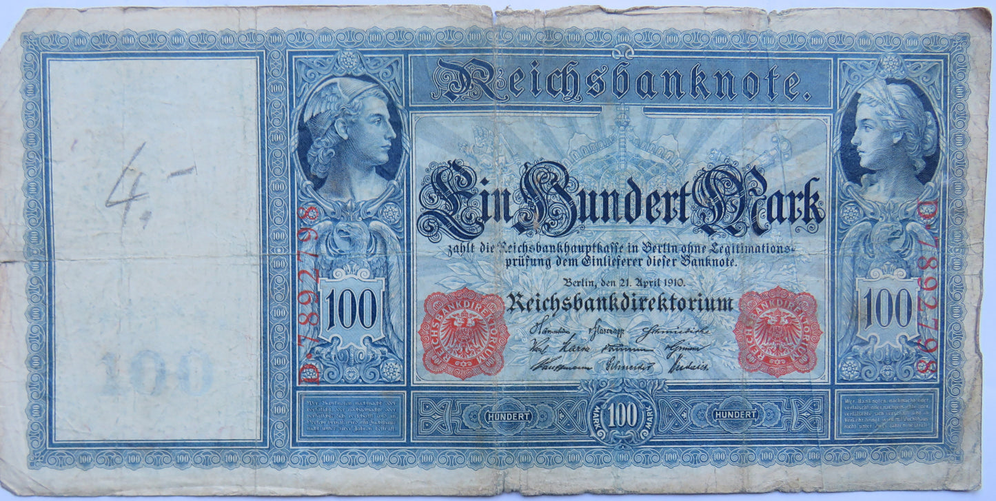 1910 Germany 100 Mark Banknote
