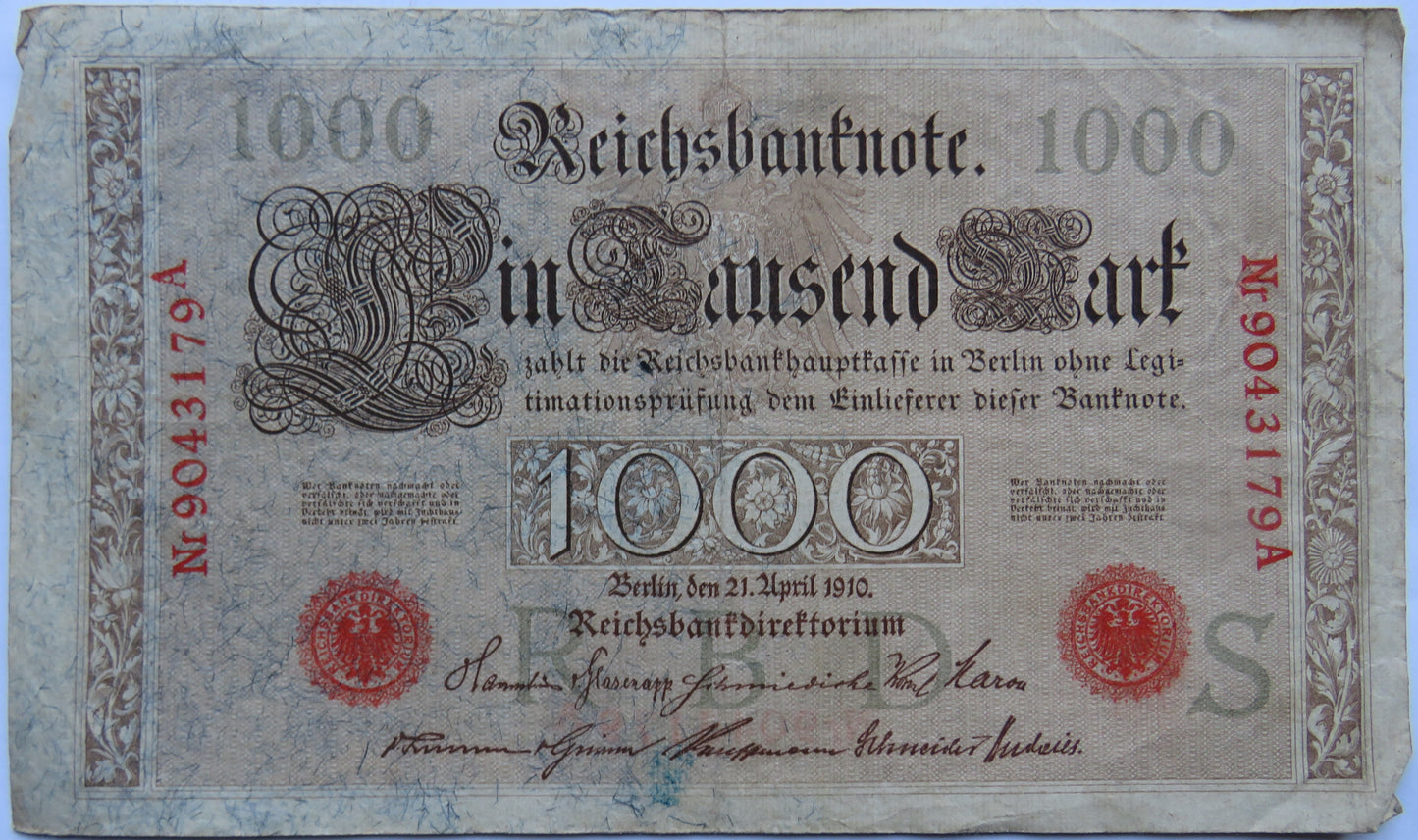 1910 Germany 1000 Mark Banknote