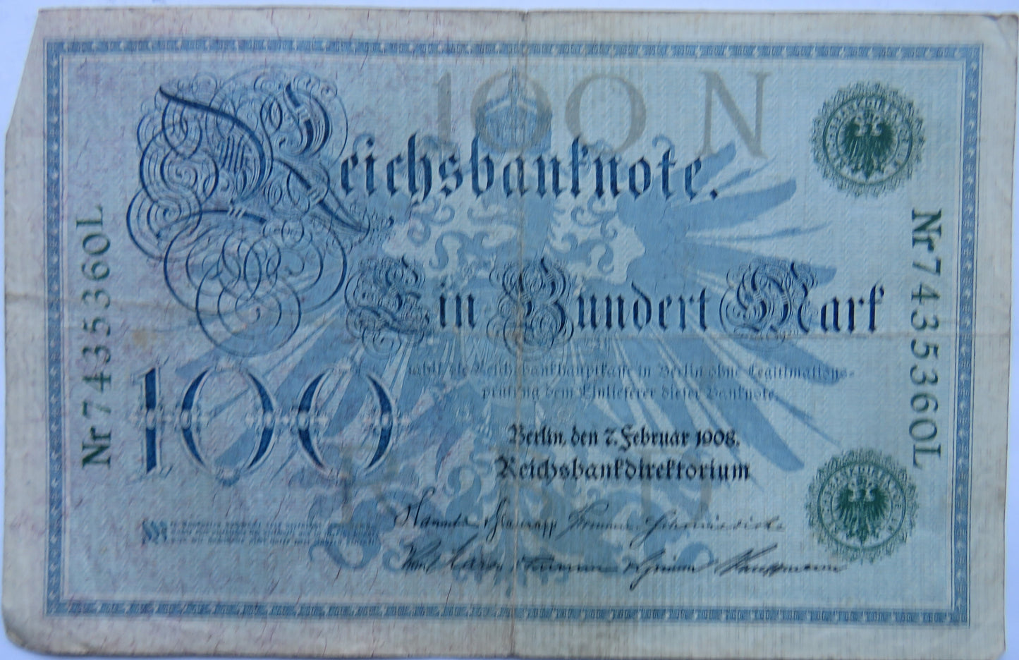 1908 Germany 100 Mark Banknote