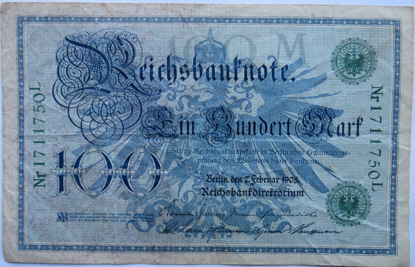 1908 Germany 100 Mark Banknote
