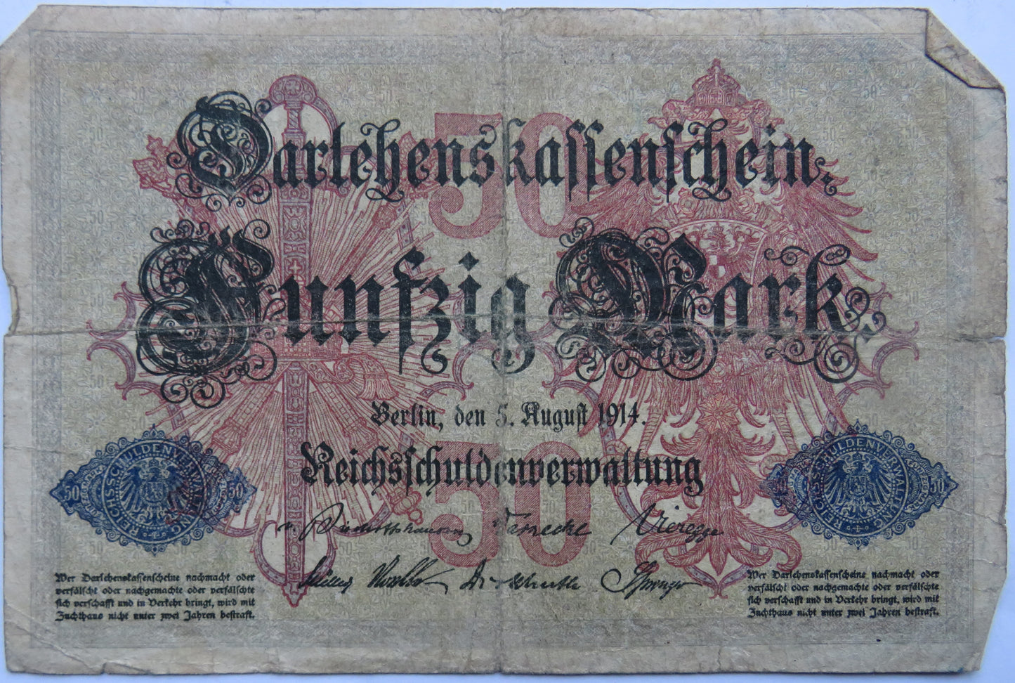 1914 Germany 50 Mark Banknote