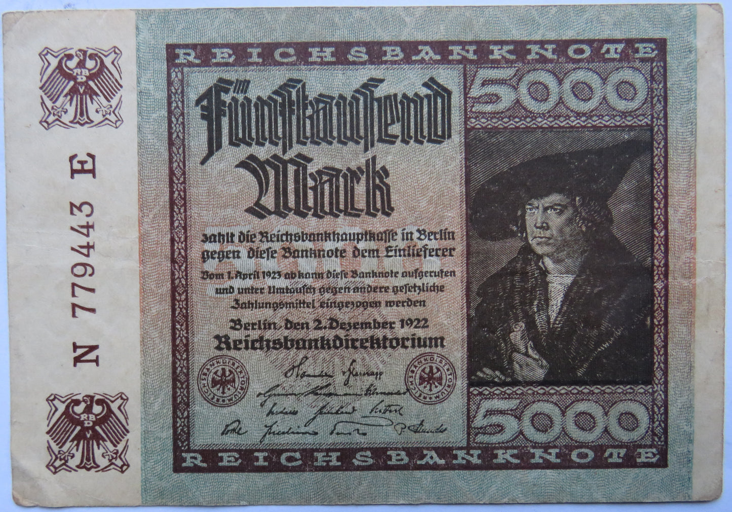 1922 Germany 5000 Mark Banknote