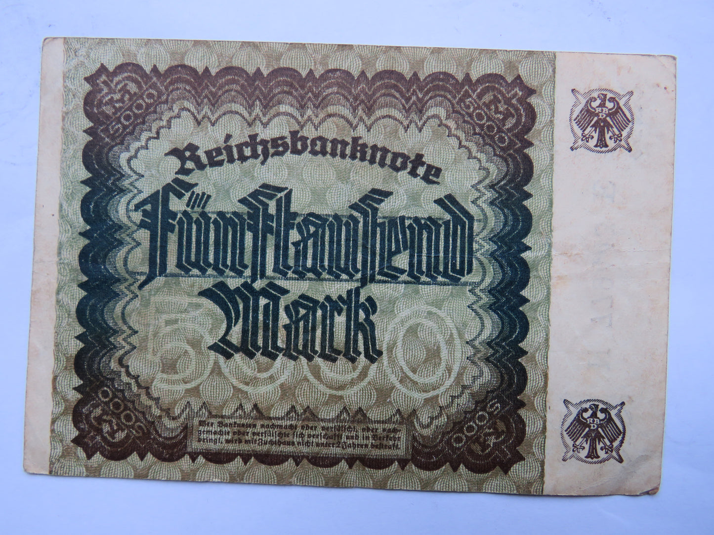 1922 Germany 5000 Mark Banknote