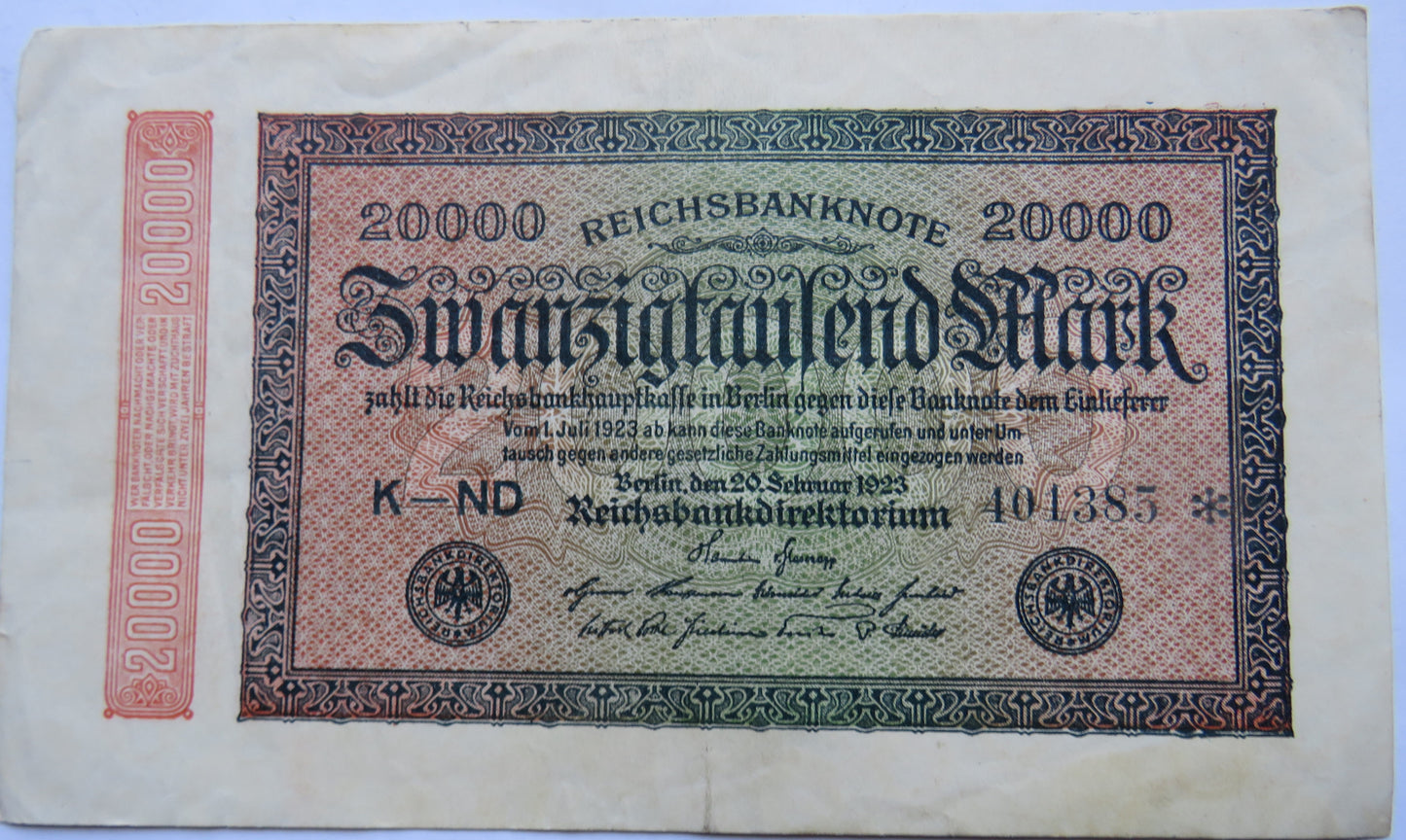 1923 Germany 20000 Mark Banknote