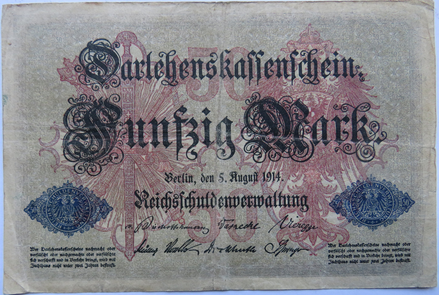 1914 Germany 50 Mark Banknote