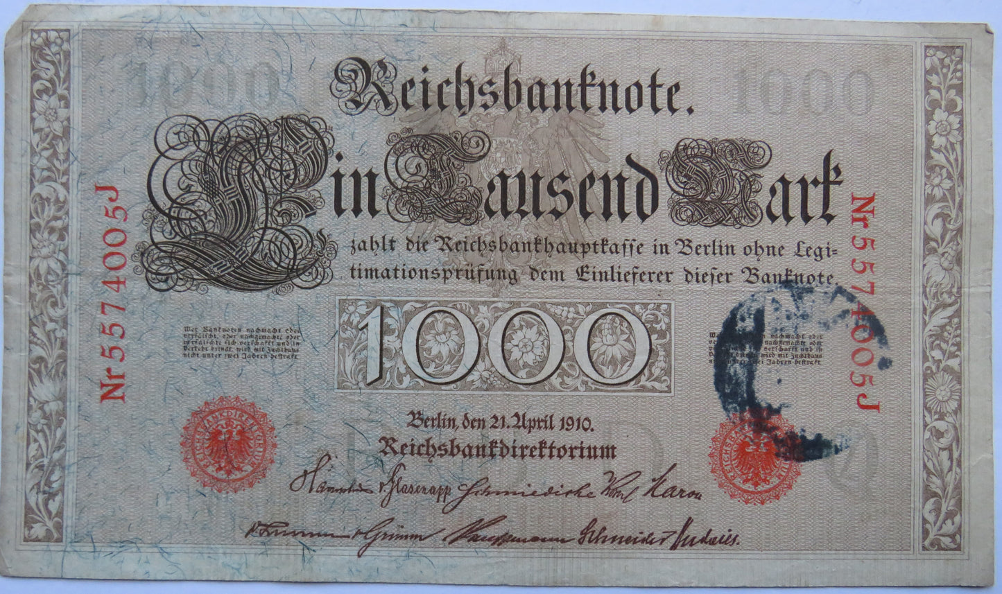1910 Germany 1000 Mark Banknote