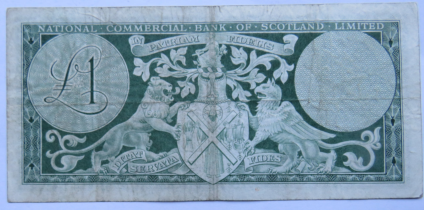 1961 National Commercial Bank of Scotland Limited £1 One Pound Banknote