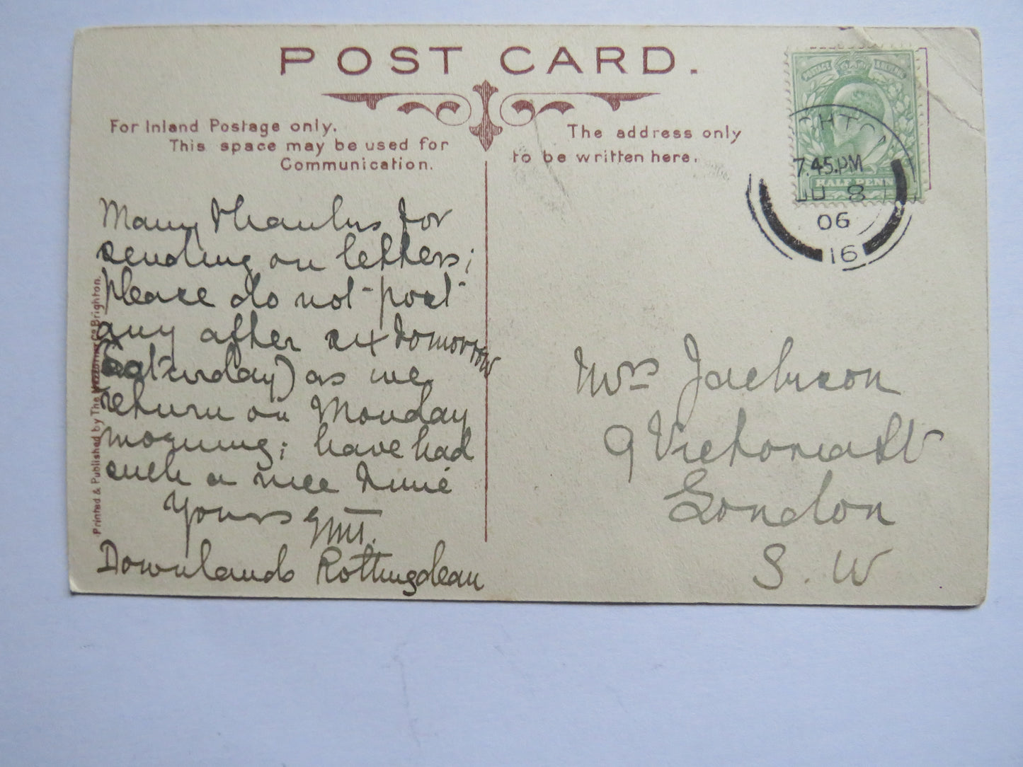 Vintage Postcard Of Old Church Rottingdean 1906