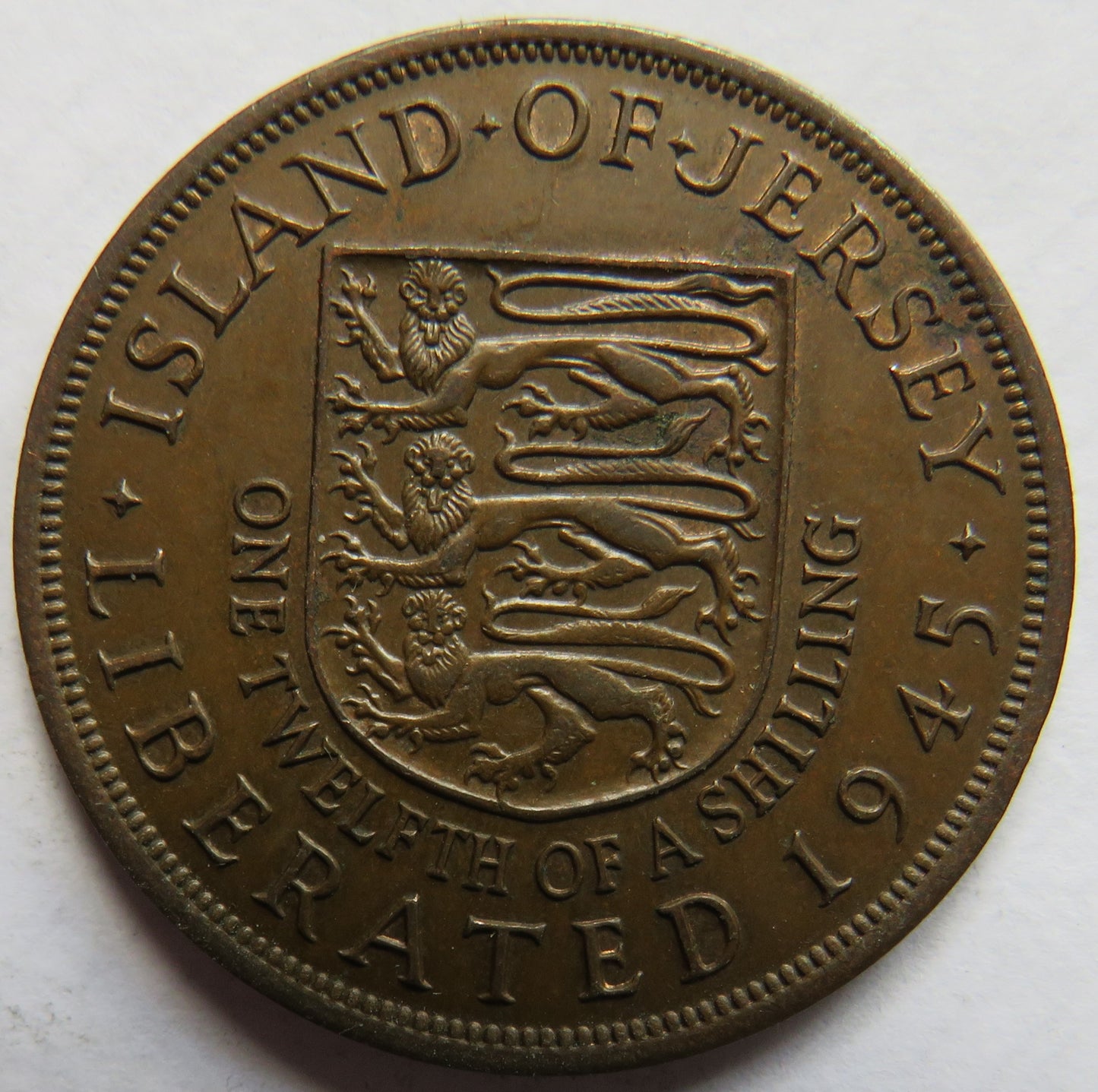 1945 Island of Jersey 1/12th of a Shilling Coin