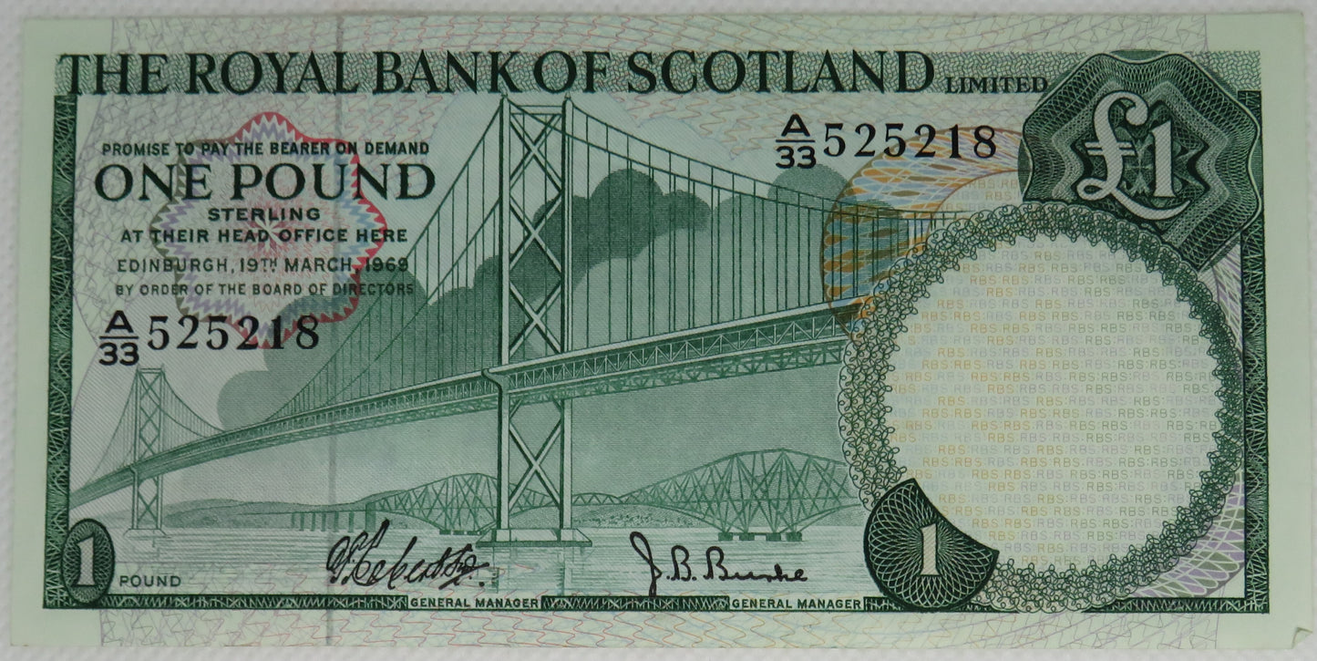 1969 The Royal Bank of Scotland £1 One Pound Banknote