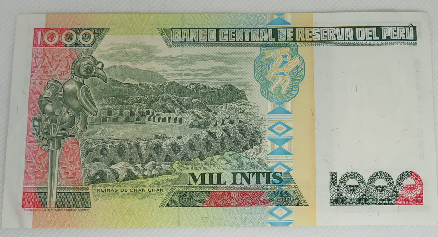 1988 Peru 1000 Mil Intis Banknote