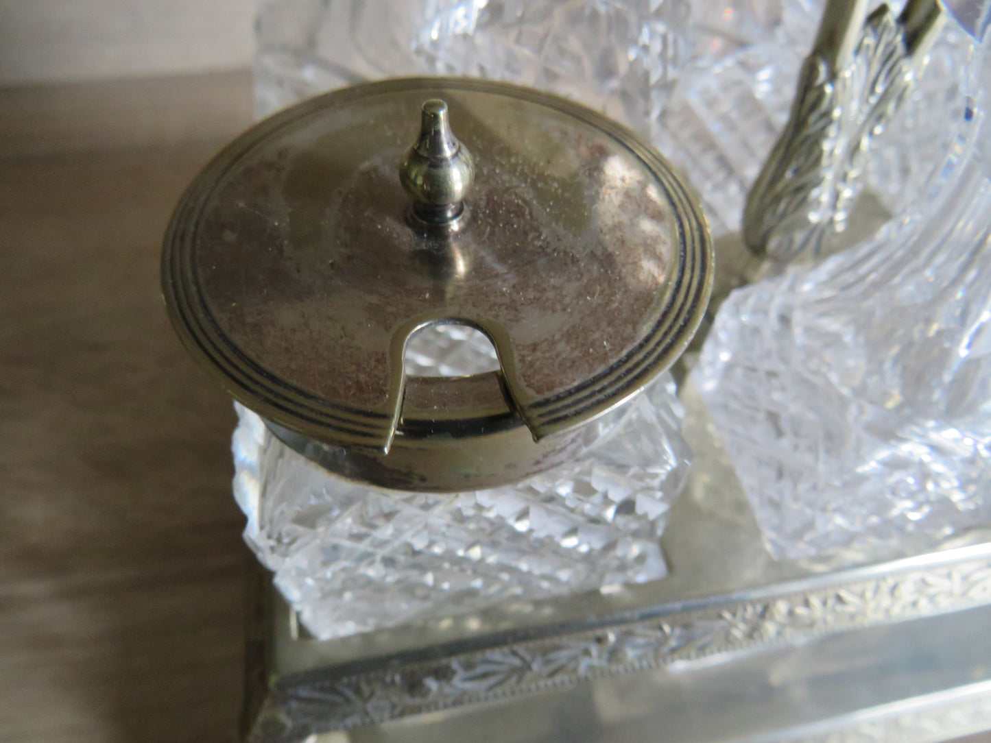 Antique Silver Plated & Cut Glass Cruet Stand