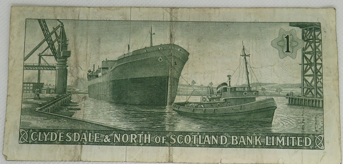 1961 Clydesdale & North of Scotland Bank Limited £1 One Pound Banknote