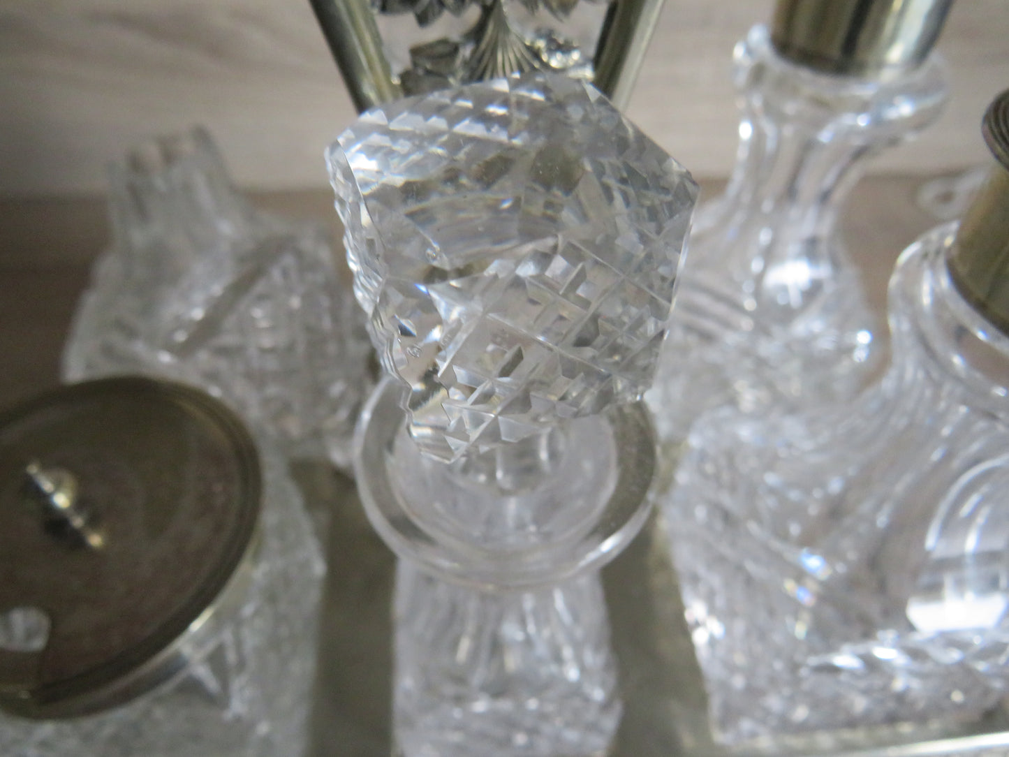 Antique Silver Plated & Cut Glass Cruet Stand