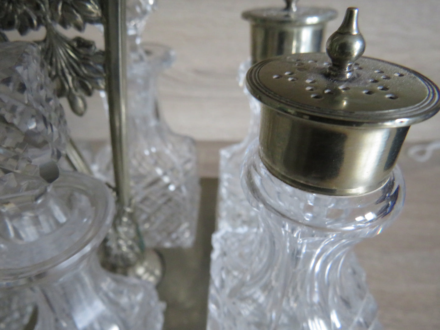Antique Silver Plated & Cut Glass Cruet Stand