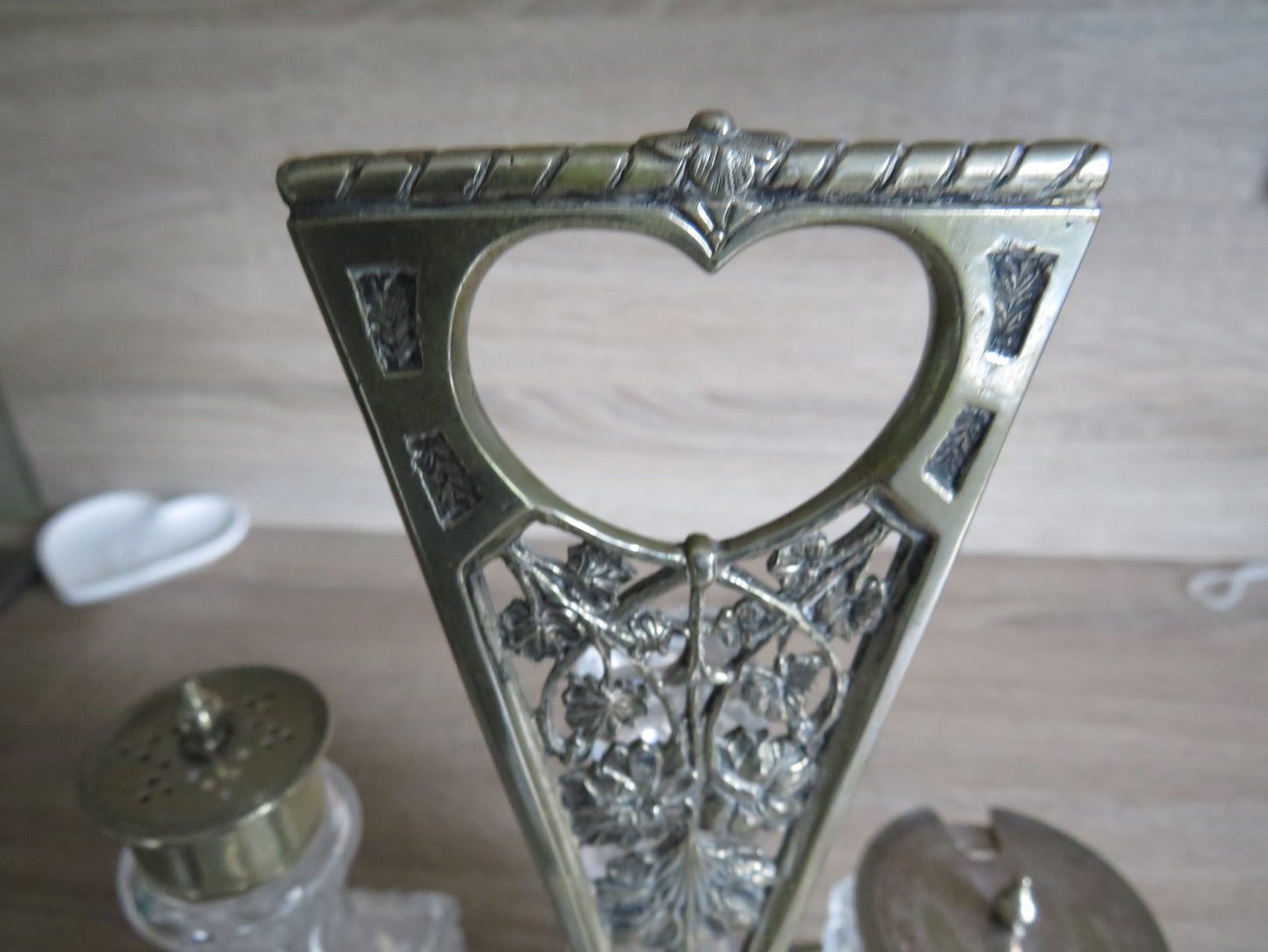 Antique Silver Plated & Cut Glass Cruet Stand